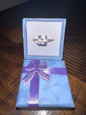 Elegant Gold Plated Ring with Clear Cushion-Cut Stone - Classic Women's Jewelry